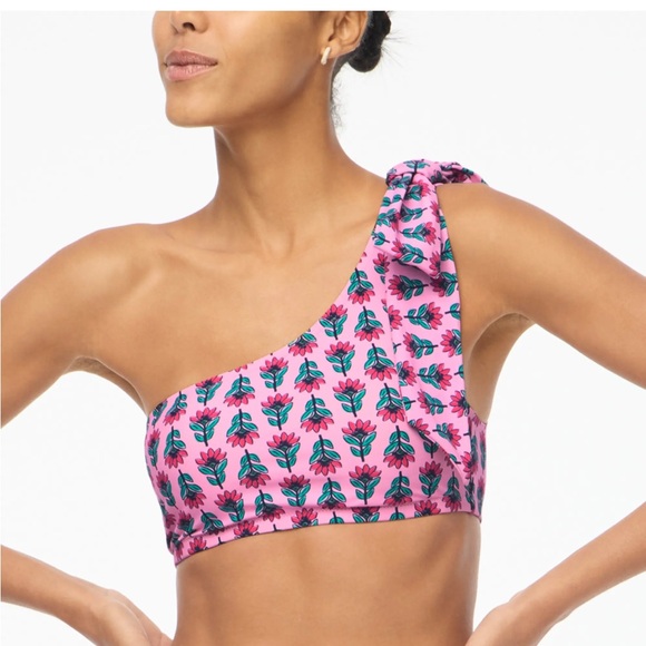 J.Crew One-shoulder bow bikini high waisted bottom Resort Pink Bright floral M - Picture 4 of 14